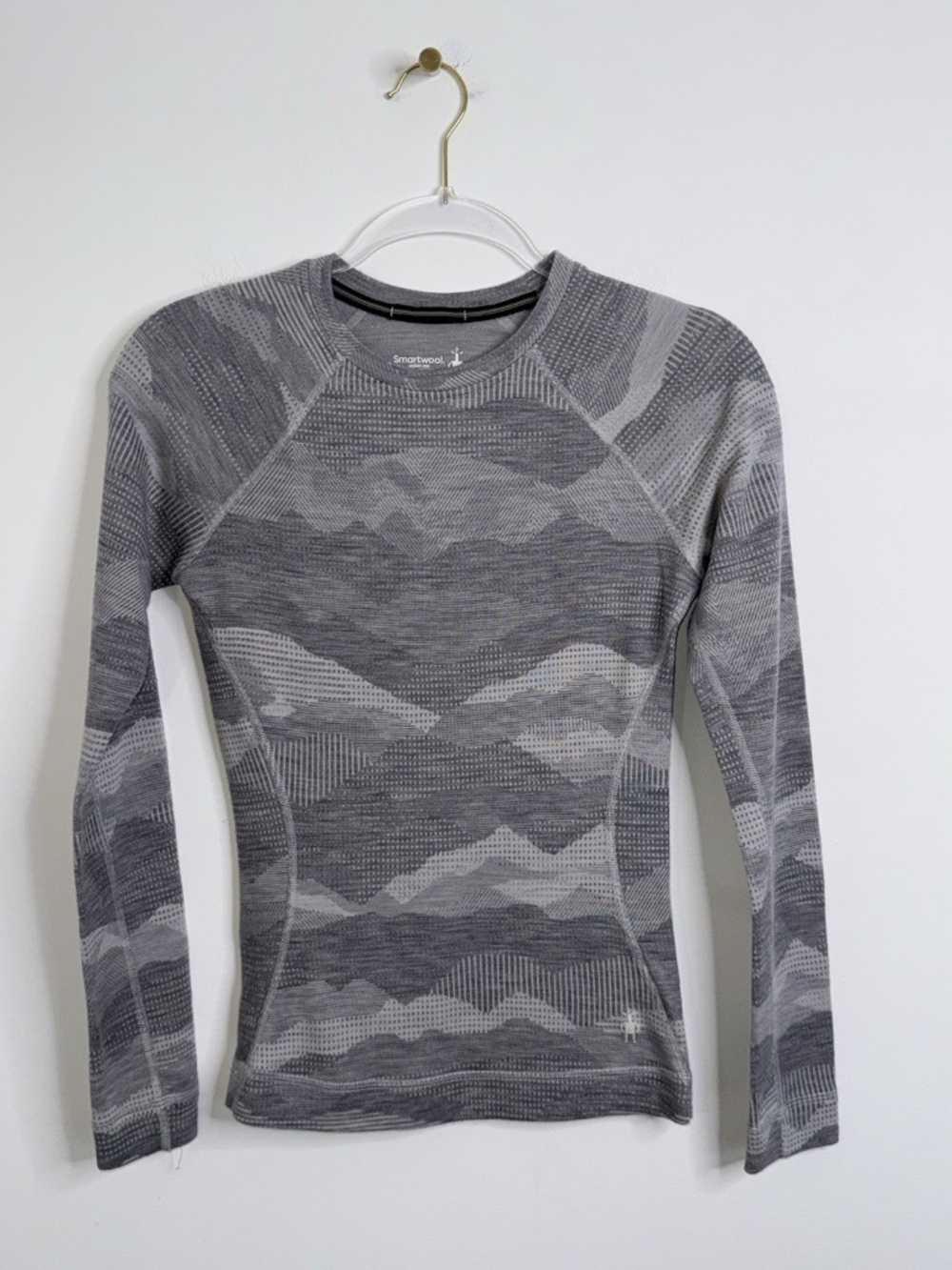 Smartwool Merino 250 Base Layer Crew Top Women's Sz XS Gray Mountainscape Camo